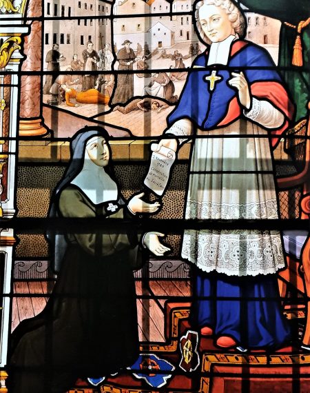 Vable Anne-Madeleine et Mgr de Belzunce, vitrail de la Visitation de Caen