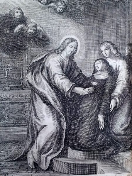 Sainte Jeanne de Chantal grave le Nom de Jésus sur son Coeur