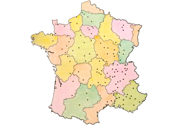 Carte des monastères de la Visitation en France en 1789